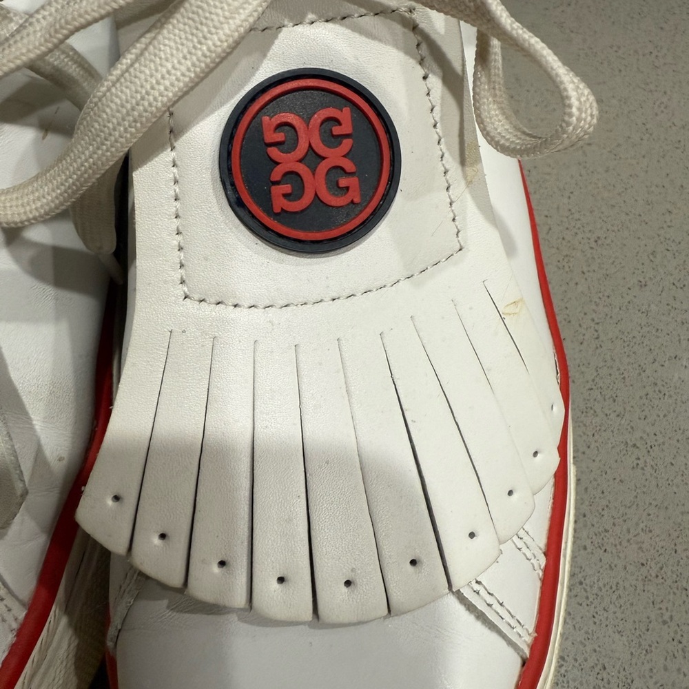 G/FORE Women's White Sneakers with Red Stripe and Navy Heel Tab - Picture 5 of 7